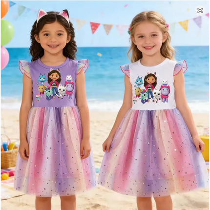 Gabby DoLLhouse Dress Kids Summer Short Sleeve Dresses Baby Girls Cartoon Clothes Toddler Girl Princess Wedding Party Vestidos