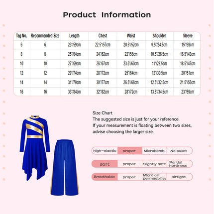 Kids Girls Praise Clothes Set Ballet Lyrical Performance Costume Metallic Church Christian Worship Robe Dress Tunic Dancewear