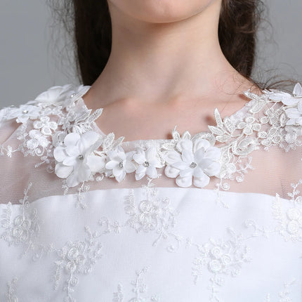 Teen White Lace Bridesmaid Dresses Flower Bow Kids Dress For Girl Ceremony Party Wedding Evening Dress Gown Vestido 10 14 Years