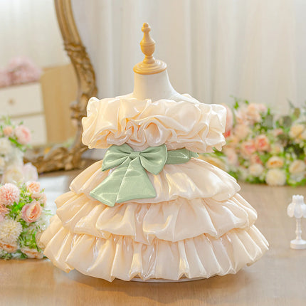  Baby Girls Bow Layered Ball Gown Cute Clothes Infant Birthday Dress Wedding Toddler Princess Party Baptism Frock