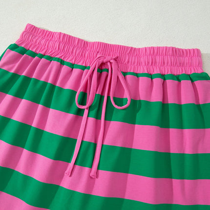 Rose Stripe Dolman Tee Drawstring Skort Athletic 2pcs Set
