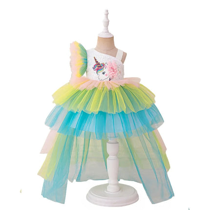 Rainbow Unicorn Baby Party Girls Dress Sequin Unicorns Birthday Princess Dress Wedding Bridesmaid Baptism Kids Clothing ASQ03