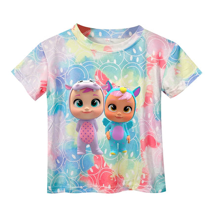 Crying Babies T-shirt Set Children Summer Clothing Girl Cartoon Anime Short Sleeve Sets Leisure Kawaii Clothes Kid Cute Tee Gift