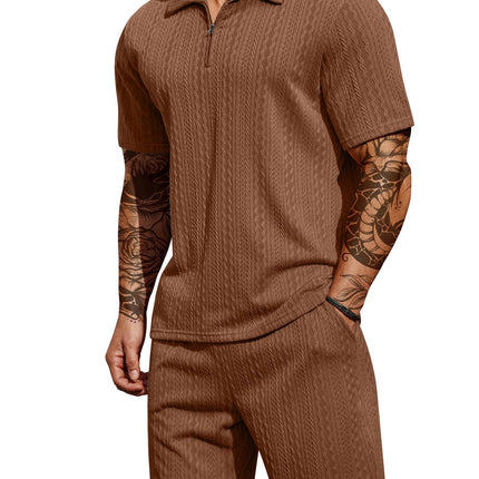 COOFANDY Men's 2 Pieces Outfits Casual Quarter Zip Polo Shirt and Shorts Set Athletic Jogging Summer Tracksuit