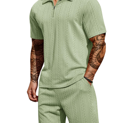 COOFANDY Men's 2 Pieces Outfits Casual Quarter Zip Polo Shirt and Shorts Set Athletic Jogging Summer Tracksuit