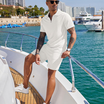 COOFANDY Men's 2 Pieces Outfits Casual Quarter Zip Polo Shirt and Shorts Set Athletic Jogging Summer Tracksuit