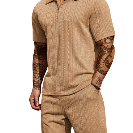 COOFANDY Men's 2 Pieces Outfits Casual Quarter Zip Polo Shirt and Shorts Set Athletic Jogging Summer Tracksuit