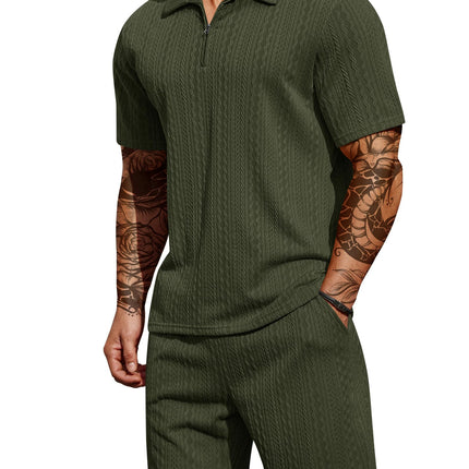 COOFANDY Men's 2 Pieces Outfits Casual Quarter Zip Polo Shirt and Shorts Set Athletic Jogging Summer Tracksuit