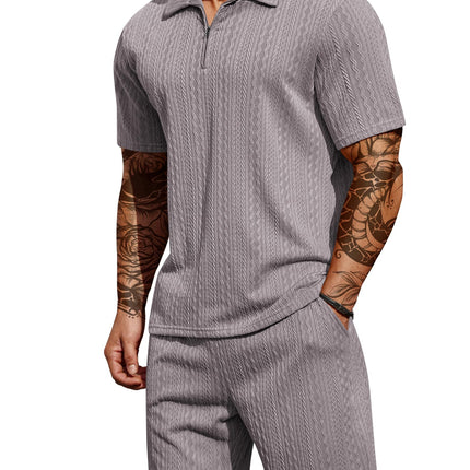 COOFANDY Men's 2 Pieces Outfits Casual Quarter Zip Polo Shirt and Shorts Set Athletic Jogging Summer Tracksuit