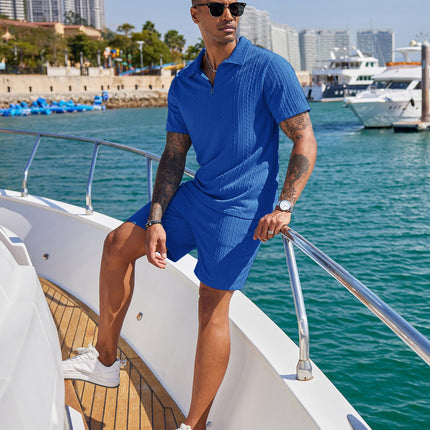 COOFANDY Men's 2 Pieces Outfits Casual Quarter Zip Polo Shirt and Shorts Set Athletic Jogging Summer Tracksuit