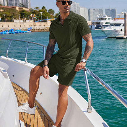 COOFANDY Men's 2 Pieces Outfits Casual Quarter Zip Polo Shirt and Shorts Set Athletic Jogging Summer Tracksuit
