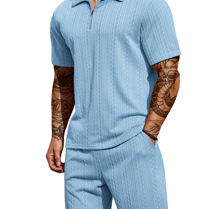 COOFANDY Men's 2 Pieces Outfits Casual Quarter Zip Polo Shirt and Shorts Set Athletic Jogging Summer Tracksuit