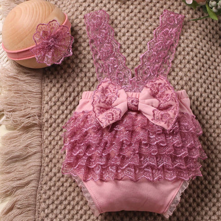 Ylsteed Newborn Photography Lace Romper Set  Photo Shoot Outfits with Bow Headband for Baby Girl Picture Ideas