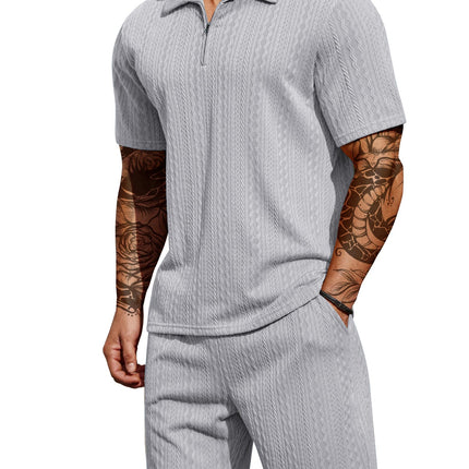 COOFANDY Men's 2 Pieces Outfits Casual Quarter Zip Polo Shirt and Shorts Set Athletic Jogging Summer Tracksuit