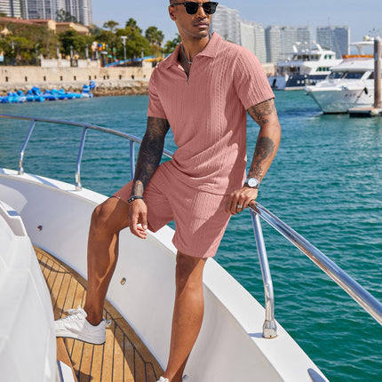 COOFANDY Men's 2 Pieces Outfits Casual Quarter Zip Polo Shirt and Shorts Set Athletic Jogging Summer Tracksuit