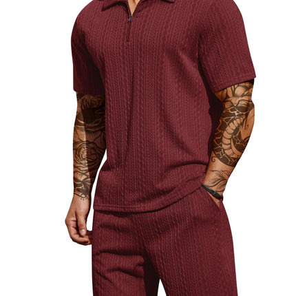COOFANDY Men's 2 Pieces Outfits Casual Quarter Zip Polo Shirt and Shorts Set Athletic Jogging Summer Tracksuit