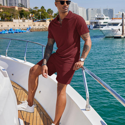 COOFANDY Men's 2 Pieces Outfits Casual Quarter Zip Polo Shirt and Shorts Set Athletic Jogging Summer Tracksuit