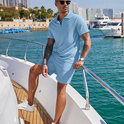 COOFANDY Men's 2 Pieces Outfits Casual Quarter Zip Polo Shirt and Shorts Set Athletic Jogging Summer Tracksuit