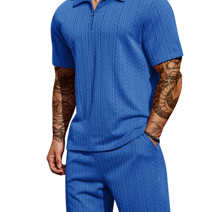 COOFANDY Men's 2 Pieces Outfits Casual Quarter Zip Polo Shirt and Shorts Set Athletic Jogging Summer Tracksuit
