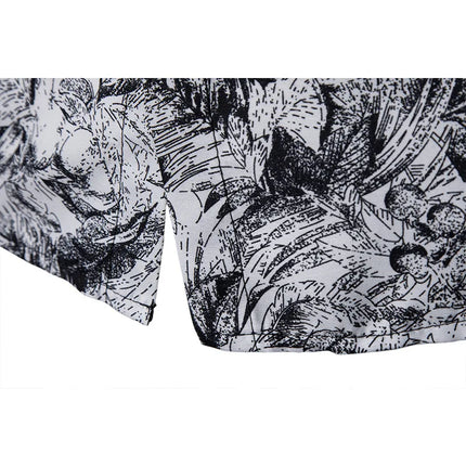 Mens Printed Lapel Long Sleeve Shirt Casual Blouse Fashionable Polyester Casual Wear