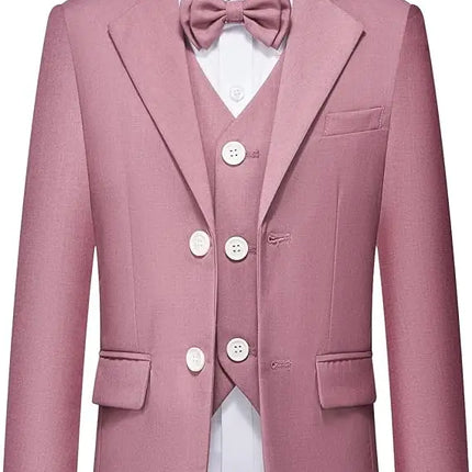 4 Pieces Pink Jacket Vest Pants Bowtie Children Skinny Dress Gentleman Kids Photograph Suit Boys Graduation Performance Costume