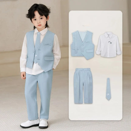 Boys 3-Piece Formal Suit Set Gentleman Vest Pants Shirt for Wedding Birthday Party Kids Toddler Classic Dress Outfit Spring New