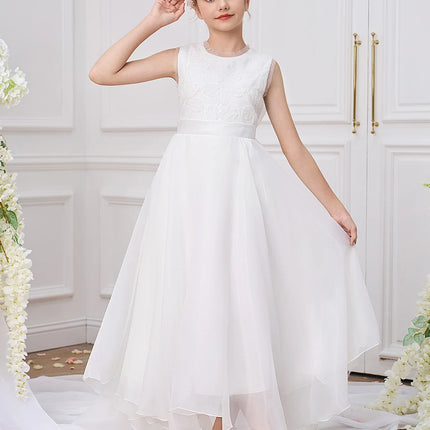 Fashion White Bridesmaids Party Girl Dress Elegant Flower Wedding Princess Prom Gown Kids First Communion Birthday Baptism Dress