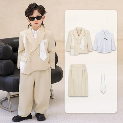 Gentleman Kids Formal Suit Set Flower Boys Wedding Dress Children's  Piano Host Speech Performance Costume