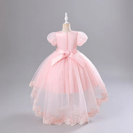 Fashion Flower Girl Dresses for Weddings Short Sleeve Lace Mesh Girls Sequin Dress Summer Children Girls Party Dresses 3-12Years
