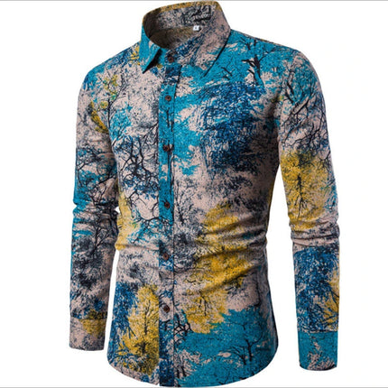 New Autumn Shirts For Men 3D Baroque Long Sleeve Luxury Social Shirt Lapel Oversized Tops Tees Shirts Homme Autumn Clothing 2024