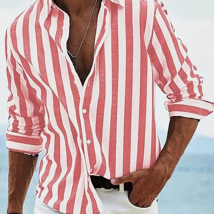 Striped Print Shirt Casual Loose Long-sleeved Shirt Men's Clothing