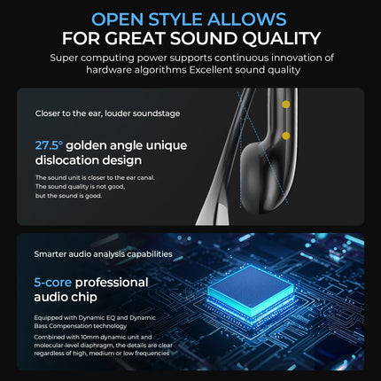 Open-ear Bluetooth Headphones HTC 30 Hrs Playback Wireless Earphones Noise Canceling Earbuds Clear Sound Quality for Music Sport