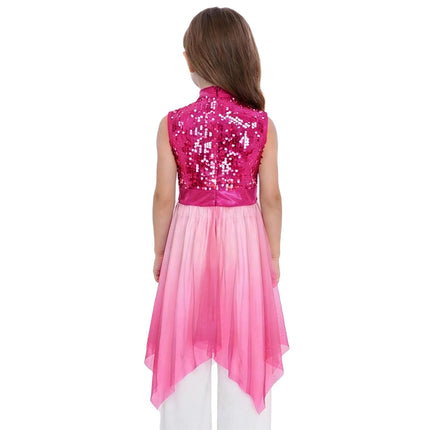 Kids Girls Liturgical Worship Praise Ballet Lyrical Dance Tunic Dresses with Sequins for Church Performance and Celebration