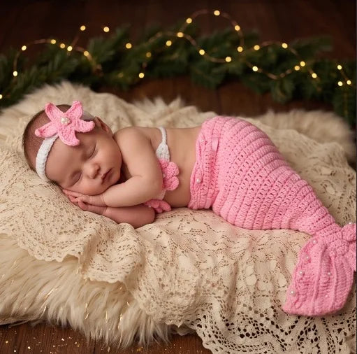 New Mermaid-Shaped Children's Photography Clothing, Studio Photo Shoot Outfit, Handmade Knitted Baby Mermaid Dress