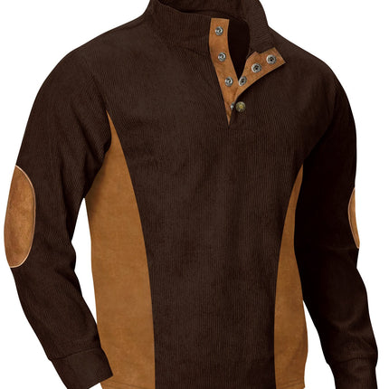 European men's casual stand up collar long sleeved corduroy sweatshirt with pit stripe