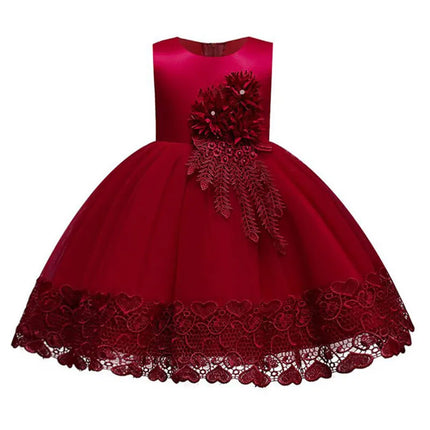 Summer Girls Dress Lace Applique Flower Girl Party Dresses Children Costume 2-10 Years Kids Wedding Princess Birthday Dress