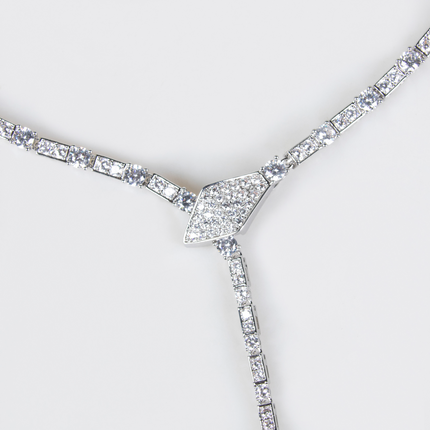S925 Silver Snake-Shaped Necklace Set with Full Zirconia Pave