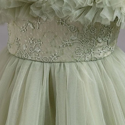 Girls strapless princess dress 4-12 years old fashionable embroidered bow mesh long dress carnival birthday wedding evening dres