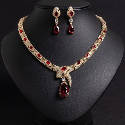 S925 Silver & Zircon Snake Necklace and Earring Set