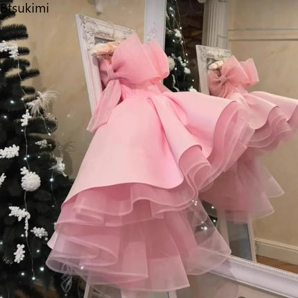 2026 Flower Girl Dress First Christmas Dress Wedding Bridesmaid Gown Pink Ruffled Tulle Party Dress for Girls Formal Occasion