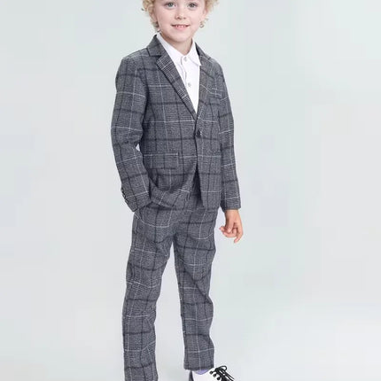 Gentleman Kids Gary Plaid Spring 2Pieces Jacket Pants Photography Suit Boys Wedding Dress Children Birthday Ceremony Costume