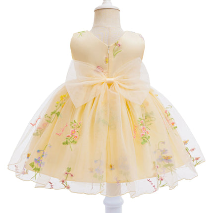 Toddler Girls V Neck Butterfly Birthday Dress Embroidery Flower Tulle Bow For Baby Formal Wedding Party Photo Shoot Baptism Gown