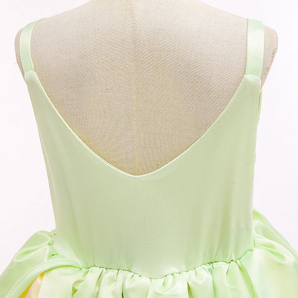 Summer Delicate Yellow Green Frock Flower Girls Wedding Party Dress Birthday Tiana Cosplay Princess and Frog Fairy Tale Costume