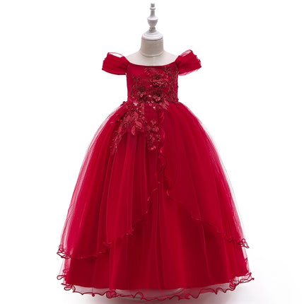 Elegant Wedding Bridemaids Party Girls Dress Tulle Bow Birthday Princess Dresses for Kids Flower Christmas Prom Evening Costumes