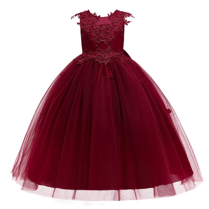 Summer Flower Bridesmaids Girls Dress Vestido Elegant Baptism Wedding Princess Prom Party Dresses For Girls Bow Birthday Costume