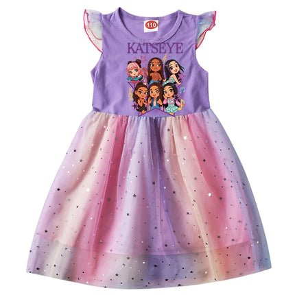 Kpop KATSEYE Costume for Baby Girls Sequin Dress Kids Fashion Wedding Party Princess Frock Children Short Sleeve Casual Dresses