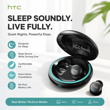 HTC NE92 Wireless Bluetooth 6.0 Sleep Earbuds In Ear Headphones Mini Invisible Earbuds 30H Playtime Comfortable Secure Fit Side Sleep Earphones HiFi Stereo Sound Noise Isolation for Sleeping Travel Office Relaxation Compatible with iOS Android