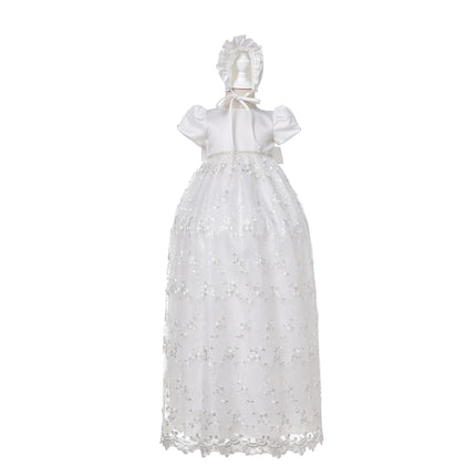 Birthday Baby Girl Gowns Embroidery Long Dresses Elegant Christening Dresses for Girls with Hat 0-24M