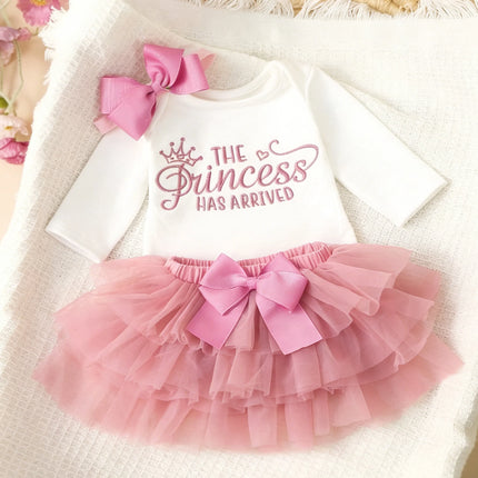 Ylsteed Summer Newborn Photography Outfit Sets Infant Baby Girls Letter Print Romper Pink Tulle Skirt Headband Photo Props-HD