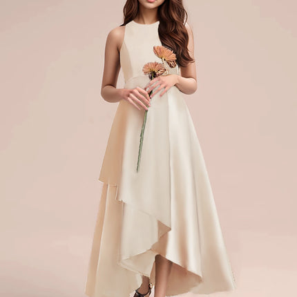 Teen Girl Wedding Party Dress Long Evening Gown Dark Blue High-Class Satin with Irregular Skirt Flare,Formal Occasions,Banquets